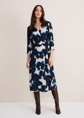 Phase Eight Rae Floral Wrap Dress Blue/Brown/Pink USA | 6205813-AE